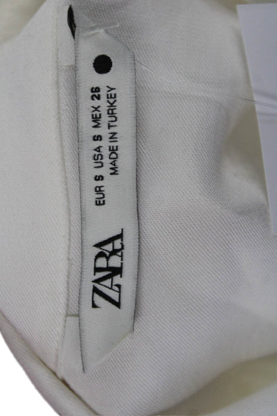Zara Women Basic Button-Up Collared White Polyester Long Sleeve Size S