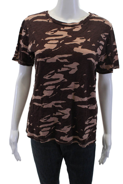Monrow Women Brown Camouflage Army Short Sleeve T-Shirt Size XS