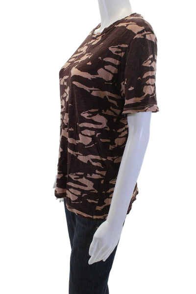 Monrow Women Brown Camouflage Army Short Sleeve T-Shirt Size XS