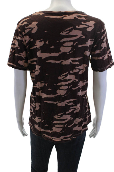 Monrow Women Brown Camouflage Army Short Sleeve T-Shirt Size XS