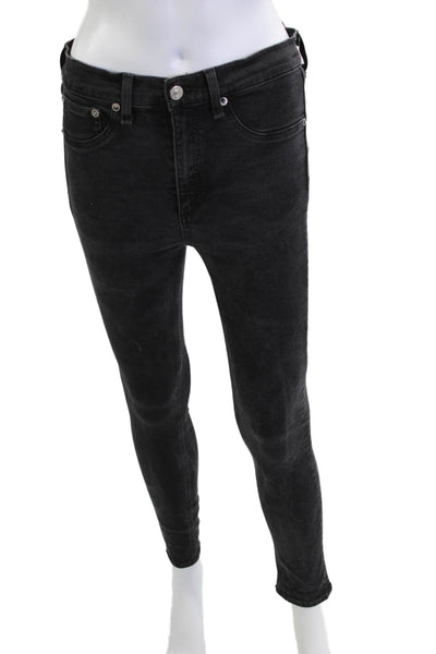 Rag & Bone Womens Ankle Skinny Jeans Black Mid Rise Button Size 30