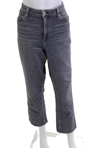 Paige Womens Cropped Straight Jeans Dark Gray Mid Rise Button Fly Size 31