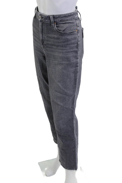 Paige Womens Cropped Straight Jeans Dark Gray Mid Rise Button Fly Size 31