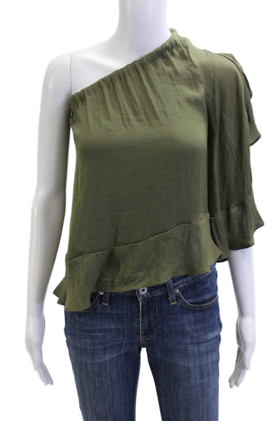 Free People Women Green Sleeveless Polyester Solid Army Blouse Size XS