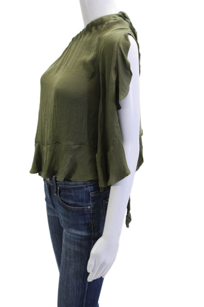 Free People Women Green Sleeveless Polyester Solid Army Blouse Size XS