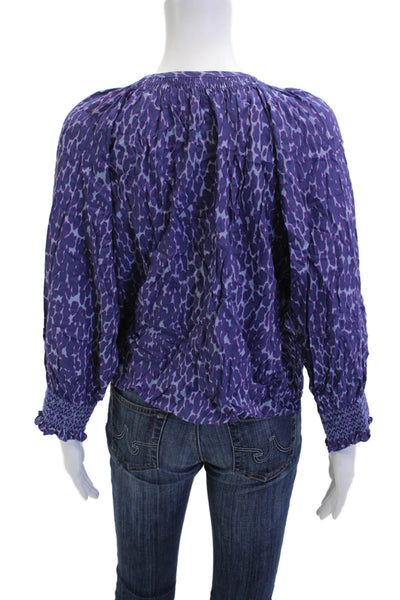Rails Womens Purple Leopard Blouse 3/4 Sleeve Button Up Round Neck Size M