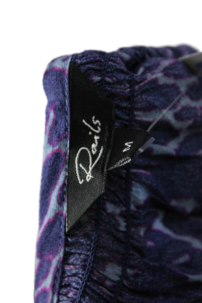 Rails Womens Purple Leopard Blouse 3/4 Sleeve Button Up Round Neck Size M