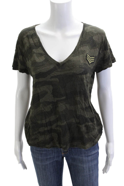 Rails Womens V-Neck Camouflage Short Sleeve T-Shirt Green Size S Petite