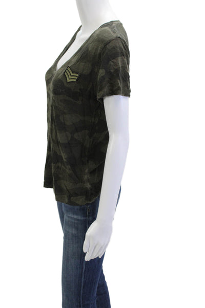 Rails Womens V-Neck Camouflage Short Sleeve T-Shirt Green Size S Petite