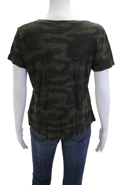 Rails Womens V-Neck Camouflage Short Sleeve T-Shirt Green Size S Petite