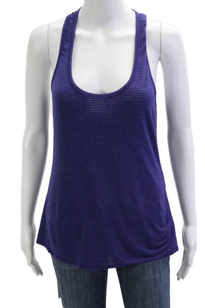 Athleta Women Basic Striped Purple Polyester Round Neck Tank Sleeveless Size S