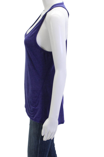 Athleta Women Basic Striped Purple Polyester Round Neck Tank Sleeveless Size S