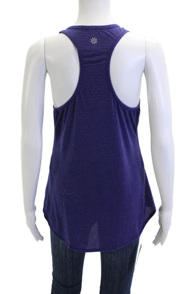 Athleta Women Basic Striped Purple Polyester Round Neck Tank Sleeveless Size S