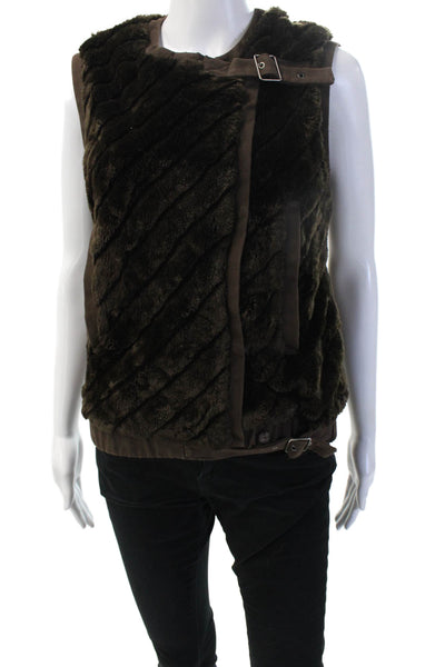 Rebecca Taylor Womens Vest Brown Acrylic Crew Neck Sleeveless Animal Size 8