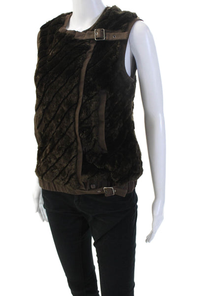 Rebecca Taylor Womens Vest Brown Acrylic Crew Neck Sleeveless Animal Size 8