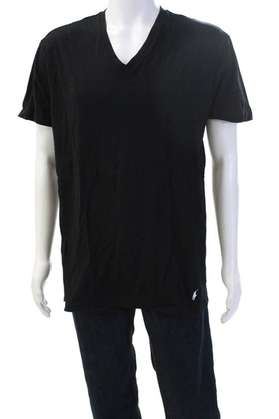 Polo Ralph Lauren Men Black V-Neck Cotton Short Sleeve T-Shirt Size L