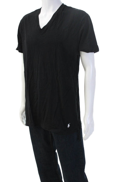 Polo Ralph Lauren Men Black V-Neck Cotton Short Sleeve T-Shirt Size L