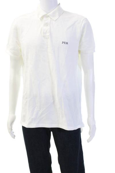 Polo Ralph Lauren Men Button-Down Polo White Cotton Short Sleeve Size L