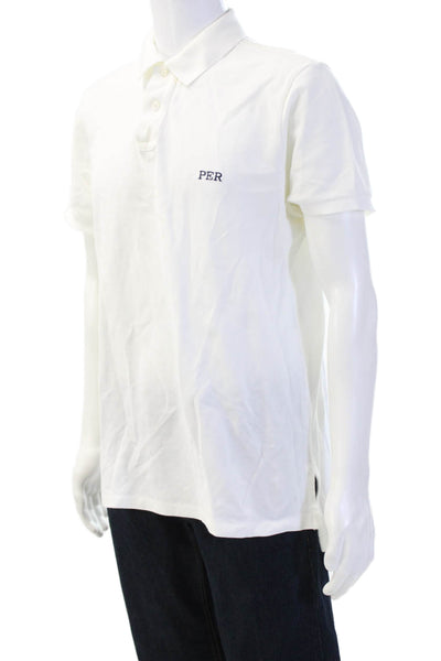 Polo Ralph Lauren Men Button-Down Polo White Cotton Short Sleeve Size L
