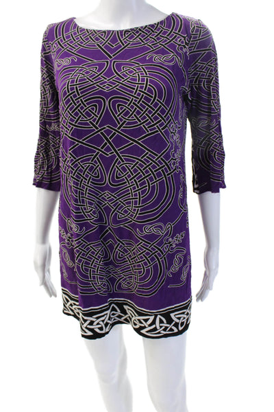 Nicole Miller Womens Black Shift Dress 3/4 Sleeve Round Neck Size M