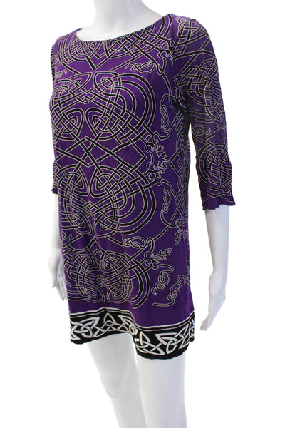 Nicole Miller Womens Black Shift Dress 3/4 Sleeve Round Neck Size M