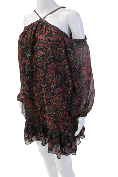 Aqua Womens Shift Dress Black Paisley Long Sleeve Short Size M