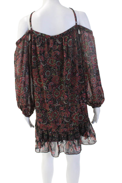 Aqua Womens Shift Dress Black Paisley Long Sleeve Short Size M