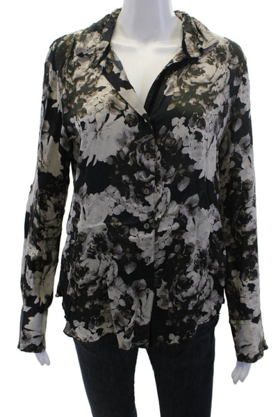 Cino Womens Collared Floral Button Up Viscose Blouse Long Sleeve Black Size S