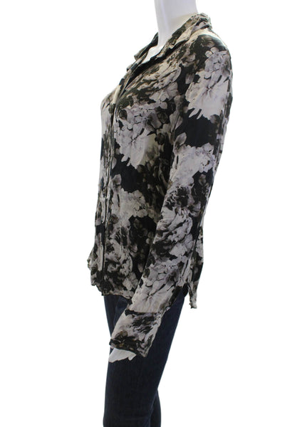 Cino Womens Collared Floral Button Up Viscose Blouse Long Sleeve Black Size S