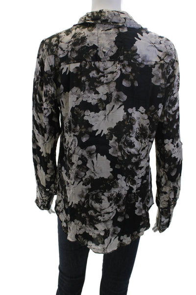 Cino Womens Collared Floral Button Up Viscose Blouse Long Sleeve Black Size S