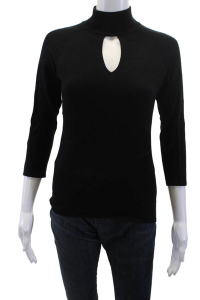 INC International Concepts Women Black Mock Neck 3/4 Sleeve Top Size S