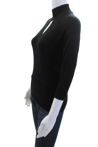INC International Concepts Women Black Mock Neck 3/4 Sleeve Top Size S
