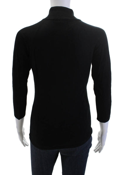 INC International Concepts Women Black Mock Neck 3/4 Sleeve Top Size S
