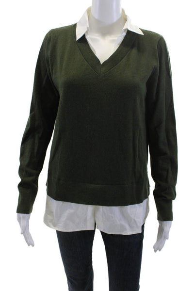 Alashan Unisex Pullover Sweater Green V-Neck Long Sleeve Cotton Cashmere Size M