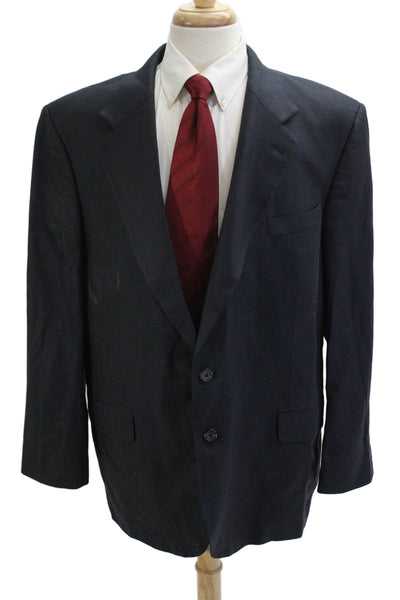 Oscar de la Renta Men's Dark Blue Silk Blazer Classic Collared Button Size 46