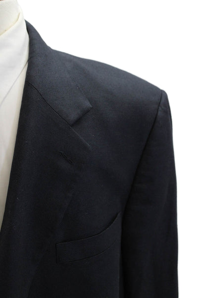 Oscar de la Renta Men's Dark Blue Silk Blazer Classic Collared Button Size 46