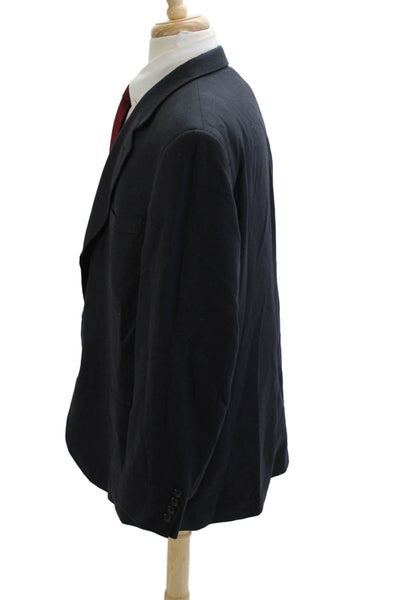 Oscar de la Renta Men's Dark Blue Silk Blazer Classic Collared Button Size 46