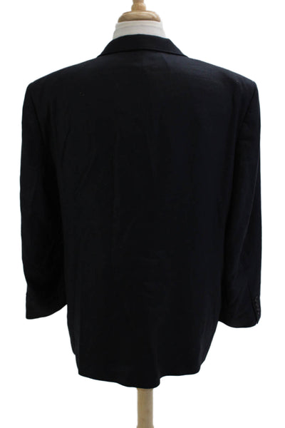 Oscar de la Renta Men's Dark Blue Silk Blazer Classic Collared Button Size 46
