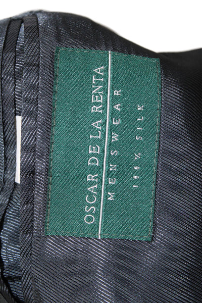 Oscar de la Renta Men's Dark Blue Silk Blazer Classic Collared Button Size 46