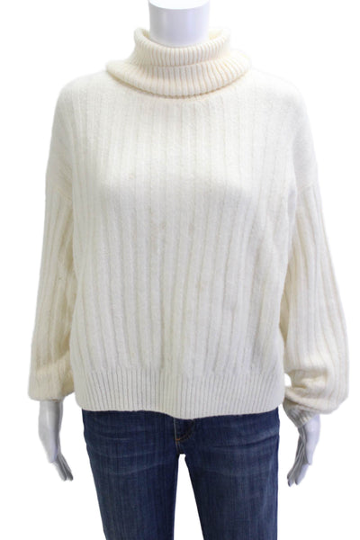 MNG Womens White Striped Turtleneck Pullover Sweater Acrylic Long Sleeve Size M