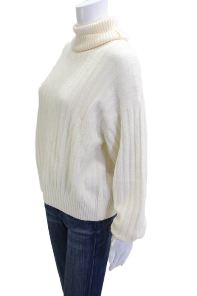 MNG Womens White Striped Turtleneck Pullover Sweater Acrylic Long Sleeve Size M