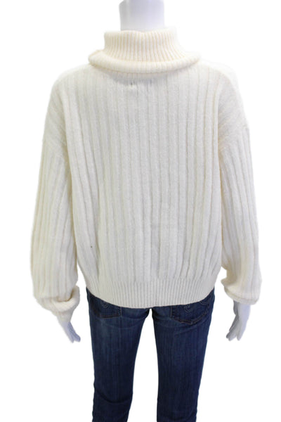 MNG Womens White Striped Turtleneck Pullover Sweater Acrylic Long Sleeve Size M
