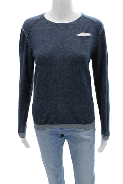 Byblos Women Dark Blue Cotton Pullover Sweater Crew Neck Long Sleeve Size S