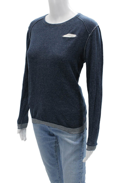 Byblos Women Dark Blue Cotton Pullover Sweater Crew Neck Long Sleeve Size S