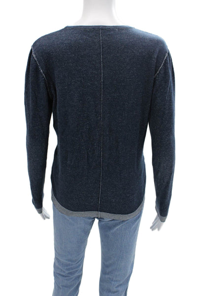 Byblos Women Dark Blue Cotton Pullover Sweater Crew Neck Long Sleeve Size S