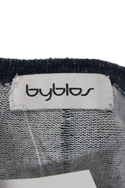 Byblos Women Dark Blue Cotton Pullover Sweater Crew Neck Long Sleeve Size S