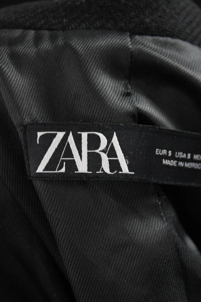 Zara Women Black High Neck Long Sleeve Snap Closure Classic Jacket Size S