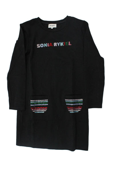 Sonia Rykiel Girls Long Sleeve Rhinestone Dress Black Size 10