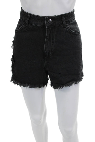 Zara Unisex Black 90s Cotton Solid Shorts Size 10