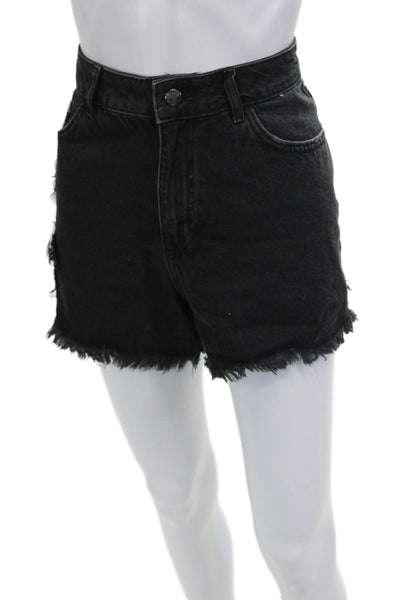 Zara Unisex Black 90s Cotton Solid Shorts Size 10